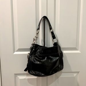 Coach black patent leather shoulder hobo bag